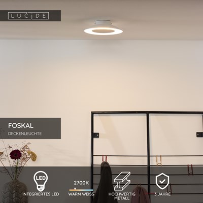 Lucide FOSKAL - Deckenleuchte - Ø 21,5 cm - LED - 1x6W 2700K - Weiß
